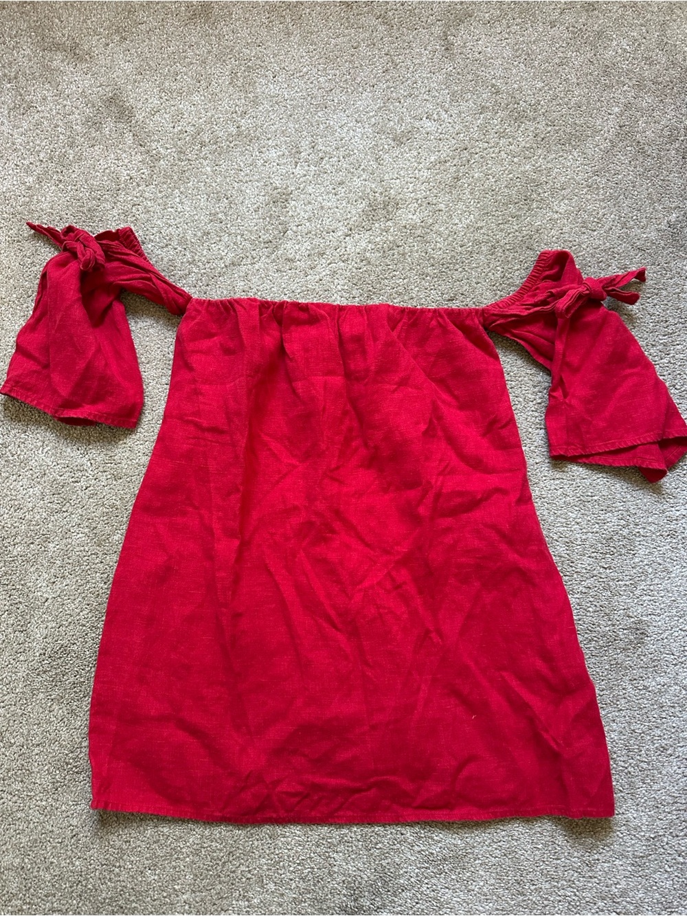 Reformation Red Linen Off the shoulder Tie Mini Dress - Picture 2 of 4
